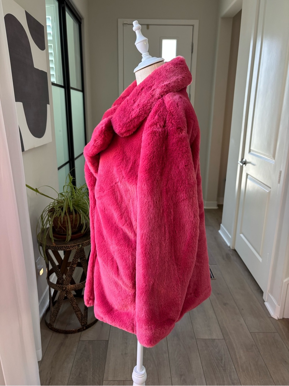 NWOT H&M Pink Faux Fur Coat - Picture 3 of 11